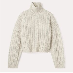 Toteme Melange Cable Knit Wool Blend Turtleneck Sweater Chunky Macadamia